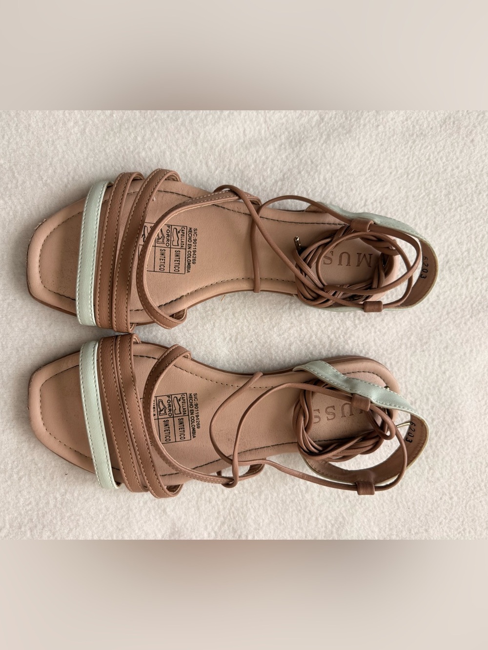Lace-Up Tan Sandals with Mint Accent